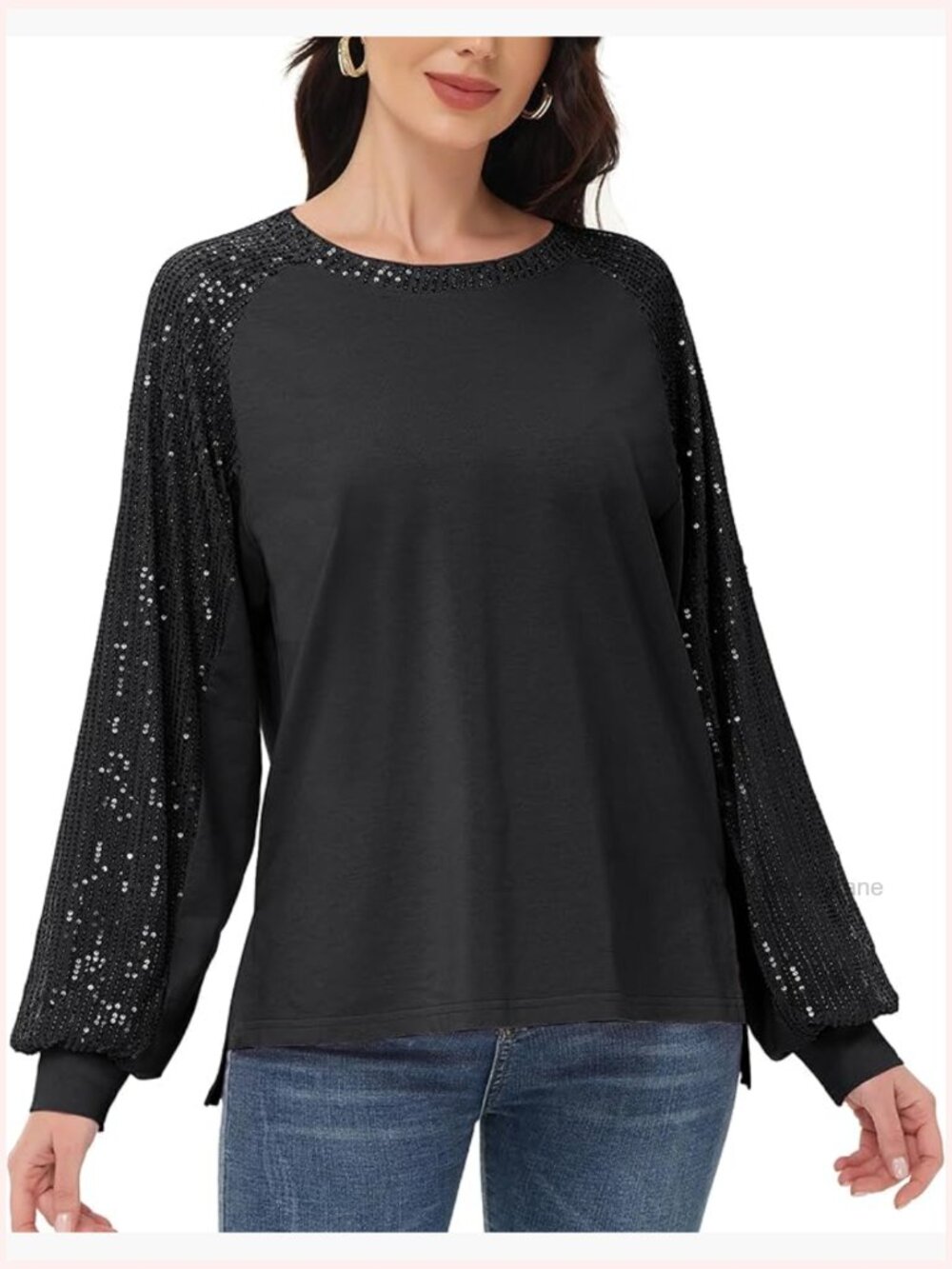 Long Sleeve Sequin Sparkly Blouse Party Top Loose